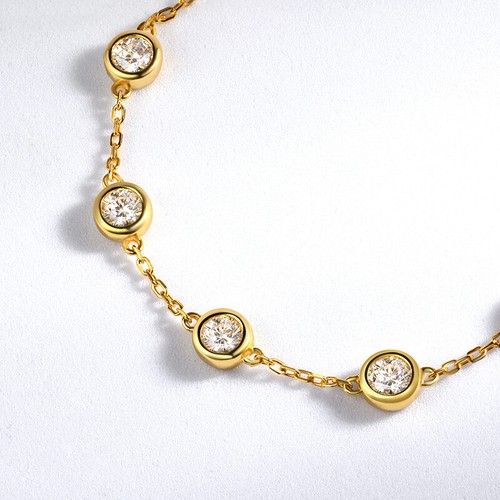 2.4ct 4mm D VVS1 Round Moissanite Bubble Chain Women's Bracelet 18K Gold Plated - Picture 3 of 16