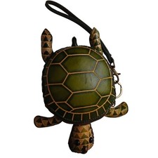 Handcrafted Green Turtle Leather Coin Purse Wristlet With Keychain M-16