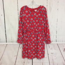 J. Crew Printed Long Sleeve Fitted Elastic Waist Dress Women's 10 Red Floral NWT