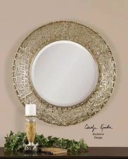 Silver Champagne Messed Metal Wall Mirror | Open Round Vanity