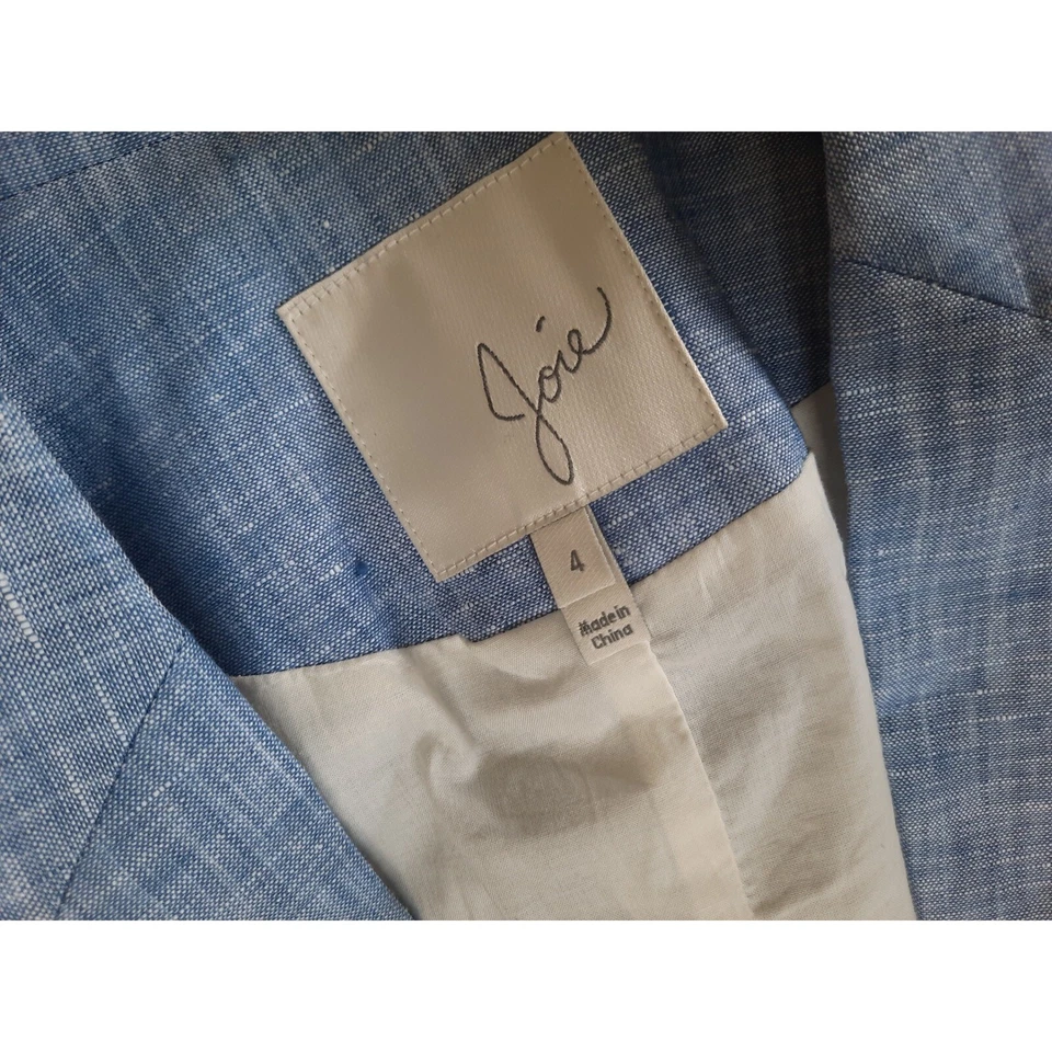 Joie Womens 4 Lightweight Sport Blazer Coat Single Breasted 1 Button Linen Blue - Изображение 2 из 4
