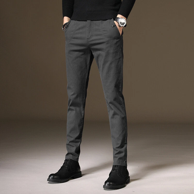 Mens Business Casual Straight Office Pants Elasticity Slim Fit Trousers  Workwear