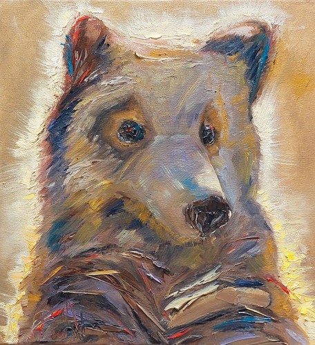 Oil original painting on canvas size 12x12 inches Bear - Picture 4 of 8