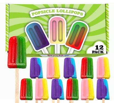 Popsicle Shaped Ice Cream Lollipops 12 pieces Individualy Wrapped Ices Sucker...