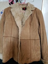 Gallery Leather Jacket Womens Xl Beige Tan Suede Faux Fur Trimmed Lined Stitches