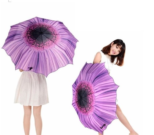 Sunflower Shaped Compact Modern Folding Windproof Umbrella in Yellow & Purple - Picture 23 of 28