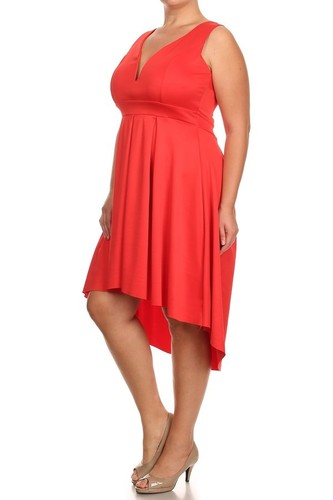 PLUS SLEEVELESS OPEN V-NECK EMPIRE WAIST HI LO HEM BLACK GOWN DRESS NEW 1X 2X 3X - Picture 4 of 6