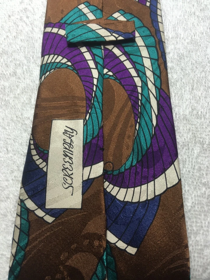 MARTIN WONG MENS TIE BROWN BLUE PURPLE TEAL 3.75 X 57 - Image 4 of 4