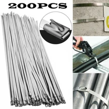 200 Pcs 304 Stainless Steel 12" Exhaust Wrap Coated Metal Locking Cable Zip Ties