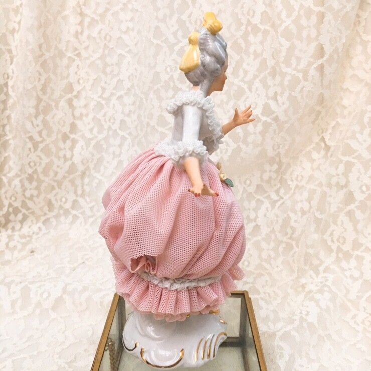 Dresden Germany Lace Figurine Pink Dress Lady Crown N 7.8” | eBay