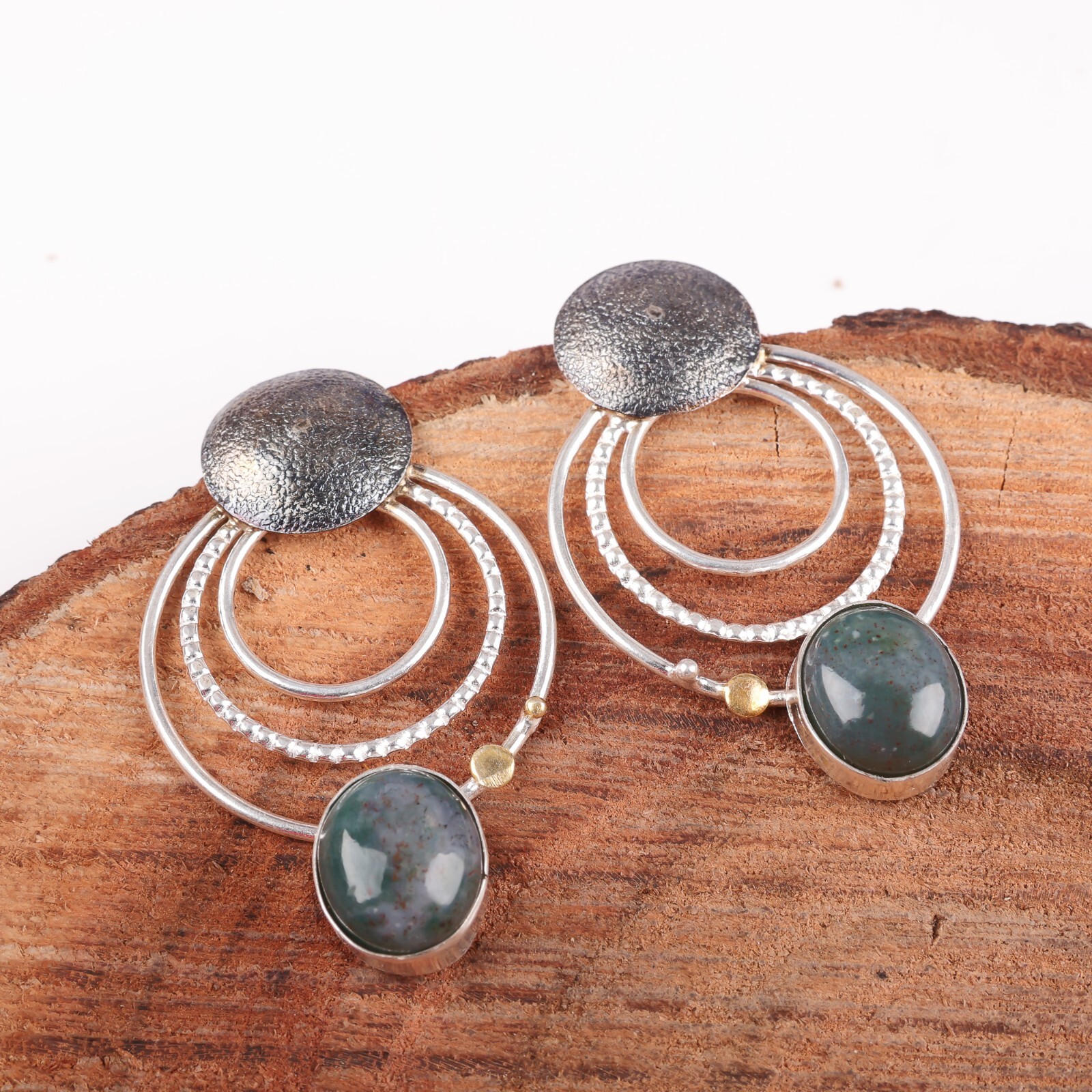 Natural Moss Agate Minimalist 925 Silver Drop Earrings for Girls