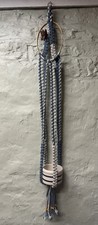Vintage MCM Macrame Ceramic Butterfly Plant Holder 64 Blue White Wood Beads