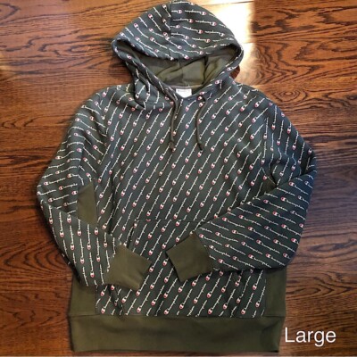 CHAMPION Men's Olive Green Vintage Champion Logo Hoodie With Hand Pockets  Large