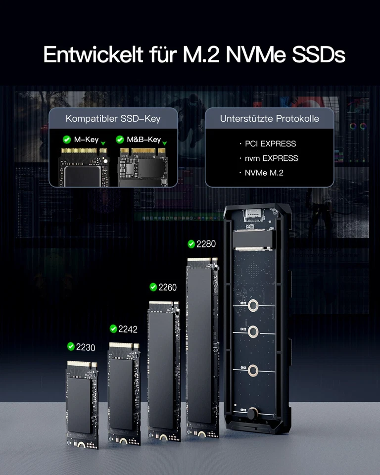 Inateck RGB NVMe M.2 Festplattengehäuse 10 Gbps SATA SSD USB  3.2 Gen 2 4TB UASP - Bild 4 von 4