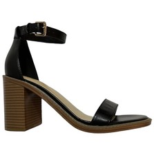 NINE WEST Tailored Sandal Heels Womens Size 8.5 M Black 3.5" Inch Block Heel NEW