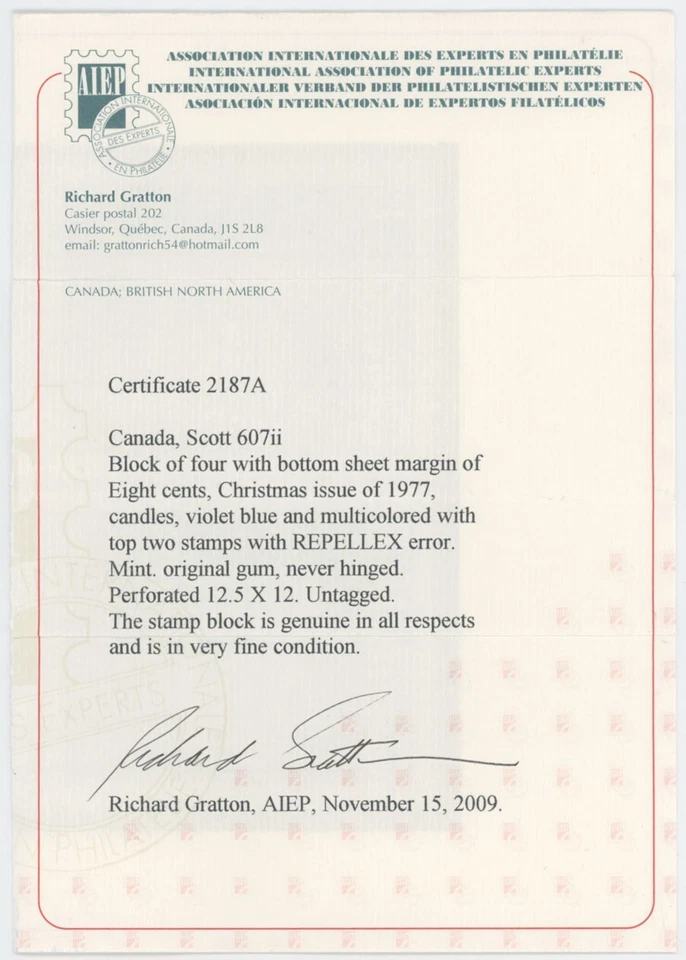 1972, CANADA, CHRISTMAS ISSUE, 8C MULTI, BOTTOM MARGIN BLOCK W/REPELLEX VAR, NH - Image 3 of 3