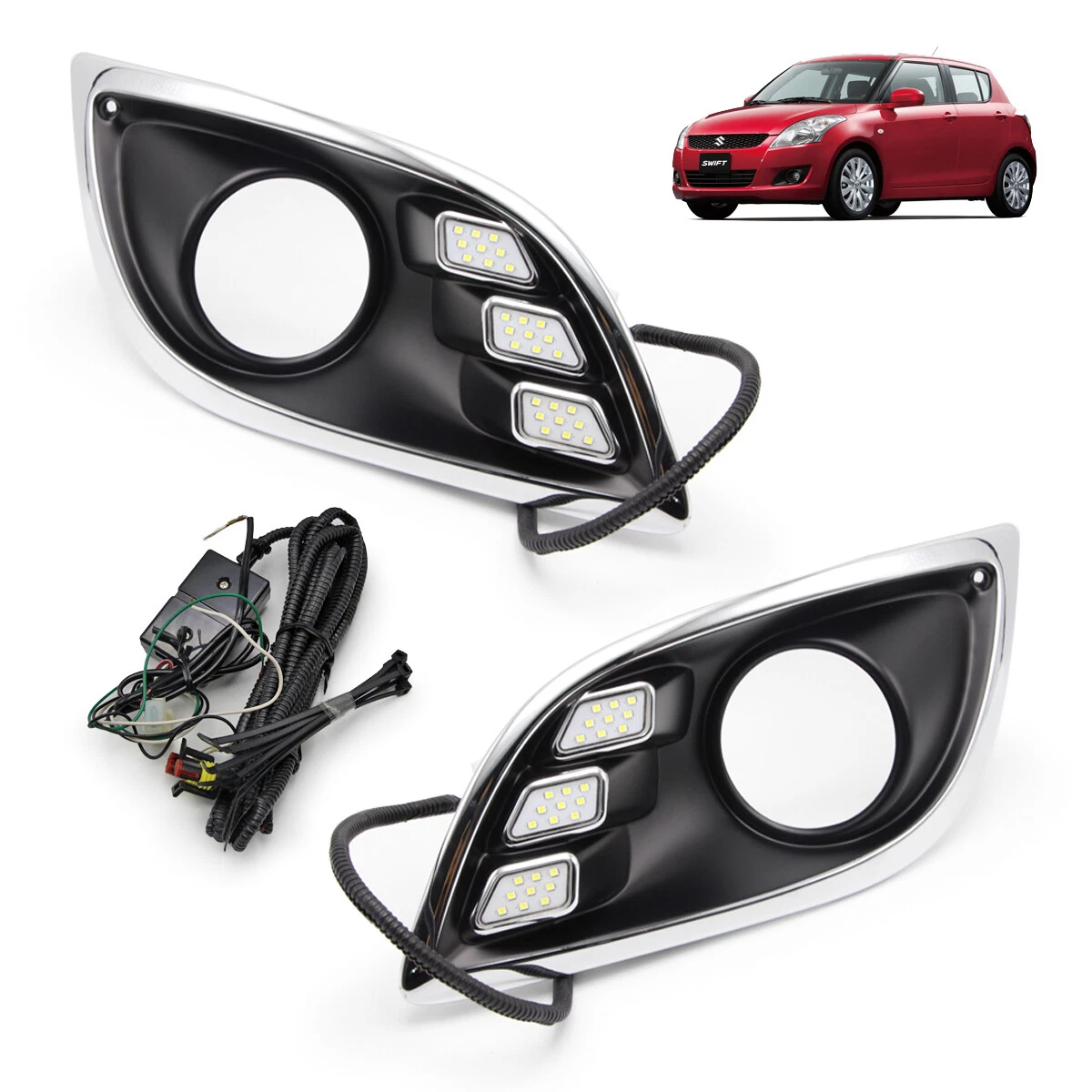 Black Set Kit DRL Daylight Fog Lamp Cover For Suzuki Swift 2012