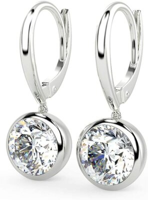 14K Gold Bezel Drop Lab Grown 1/2CTW Diamond Hoop Earrings