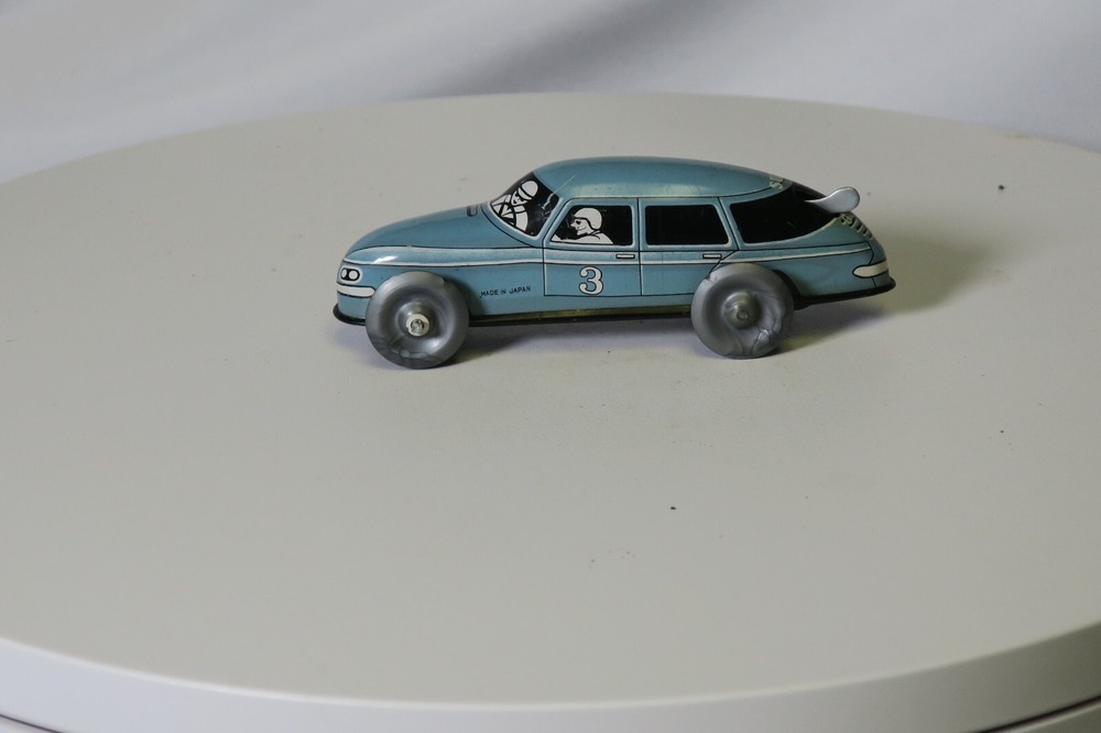Vintage Tin Wind - Up Race Car Blue #3 - works - No Key