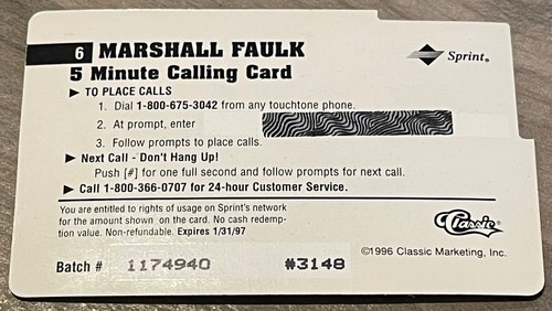 1996 Classic Assets NFL 5 Minute Sprint Calling Card A Cut Above Marshall Faulk - Picture 2 of 2