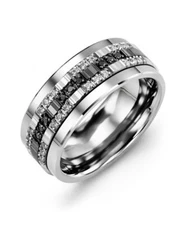 Men's 0.84TCW Round Cut Simulated Black Onyx & White Sapphire Full Eternity Band