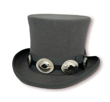 Gray 100 Wool Felt Top Hat Concho Band Victorian Costume Slash Mad Hatter USA