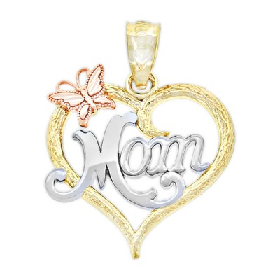 Charm America - Gold ''Mom'' Inside Heart Charm - 10 Karat Solid Gold 