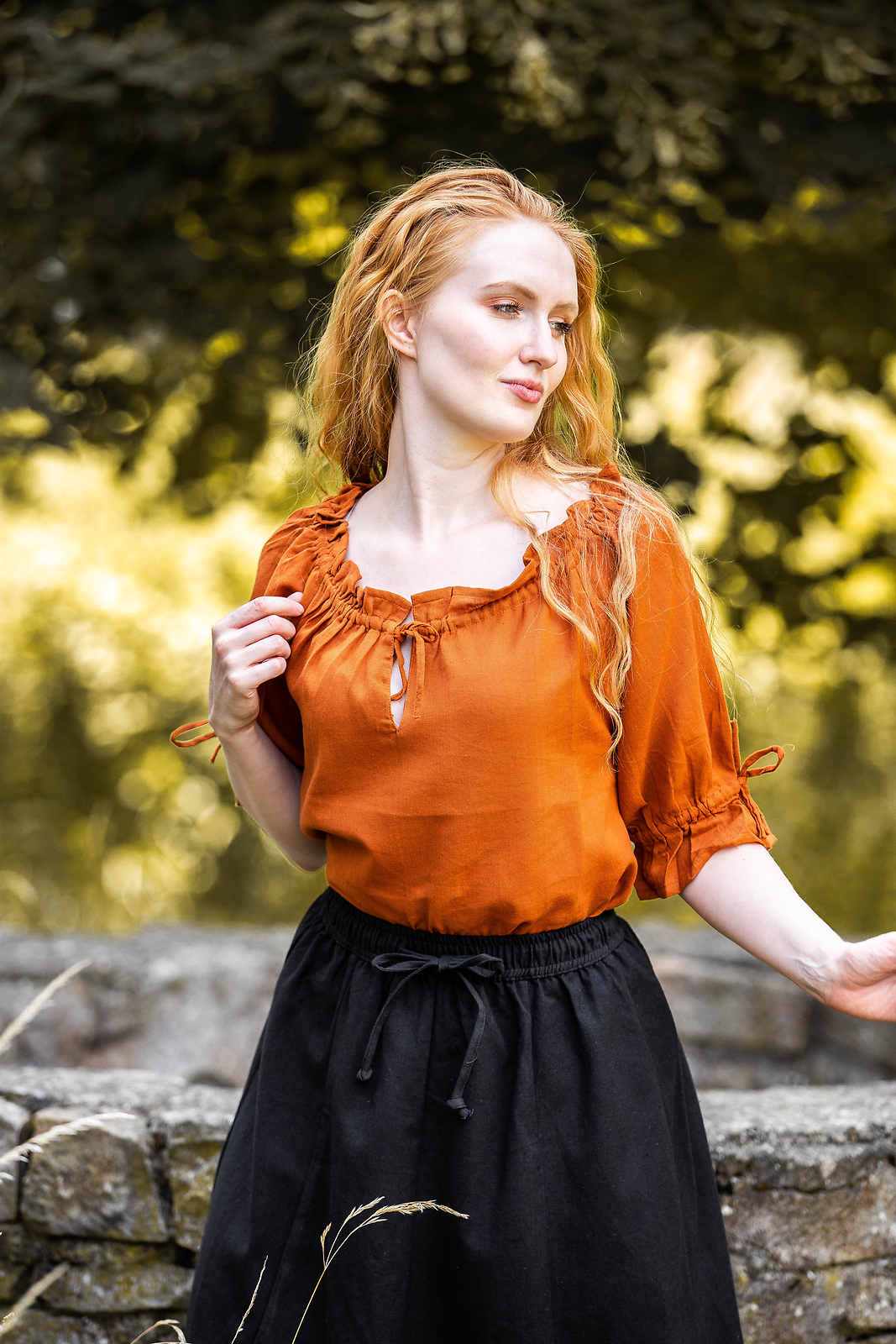 Blusa medieval de manga corta óxido "Vera" blusa Carmen blusa con cuello con cordones