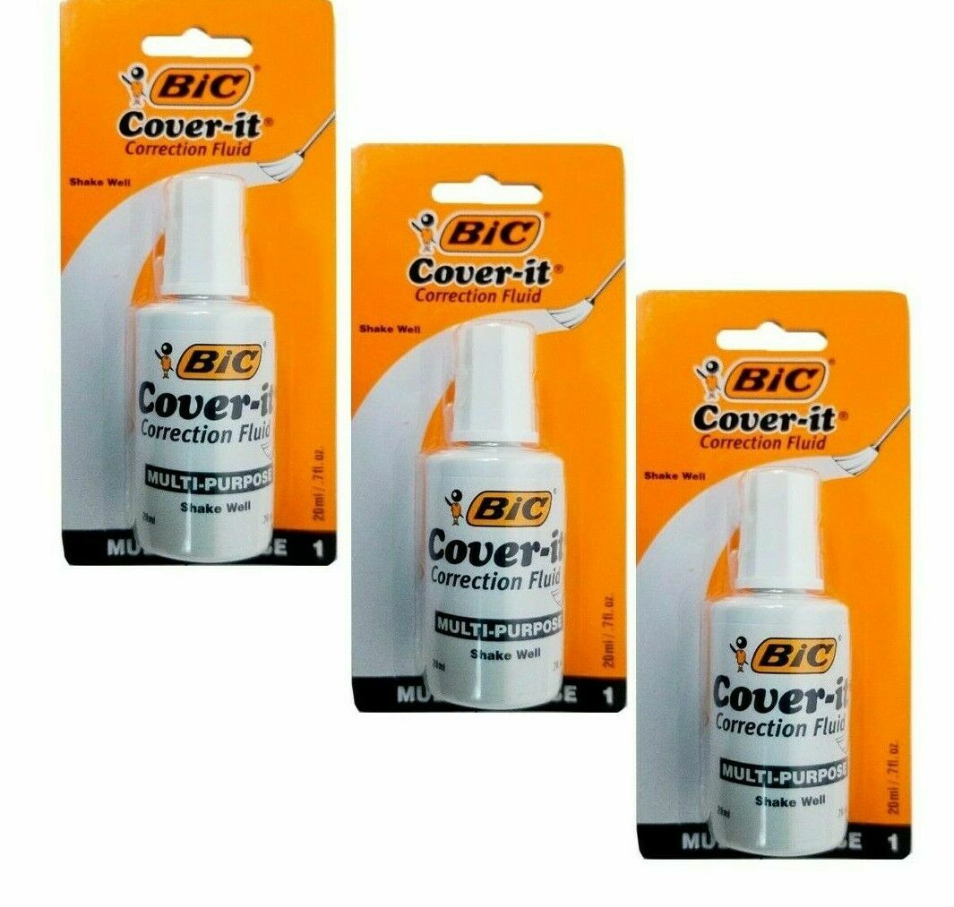 🔥BEST PRICE🔥 3 BIC Cover it White Out Correction Fluid liquid paper