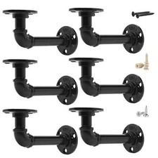 Set of 6 Industrial Pipe Shelf Brackets L Pipe Shelf Support for Home Kitchen