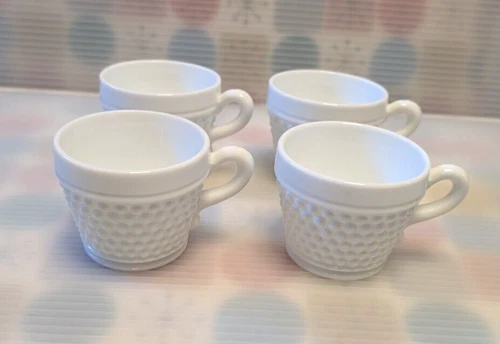 Mid Century Vintage Westmorland White American Hobnail Milk Glass 4 Punch Cups