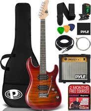 Pyle Electric Guitar Kit W/ Amp, Full Size-beginner Bundle Accessories (red)