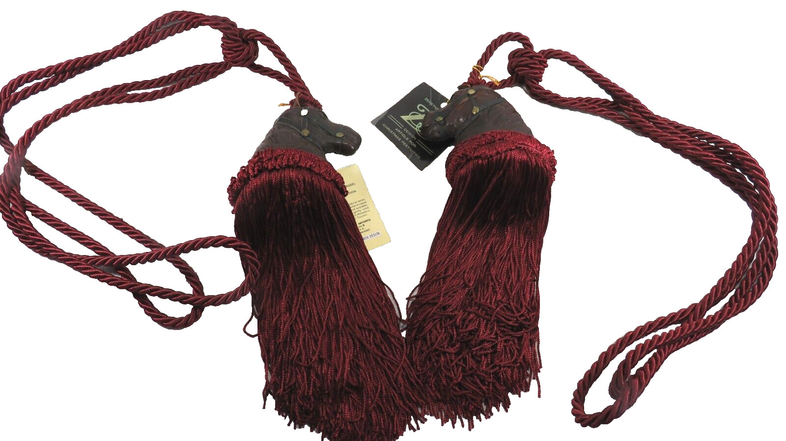 Curtain Tie Backs Horse Head Equestrian ~ Leather/wood New 2 Pairs 4 pieces