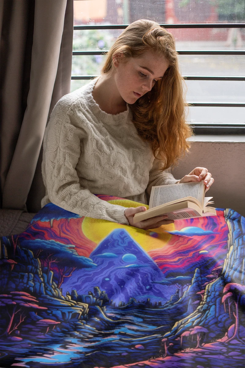 Hippie Mountain Velveteen Blanket Hippie Style Throw Blanket Off White Reverse