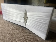 Shaped White Padded Window Valance Blind Pelmet with Sash & Brooch