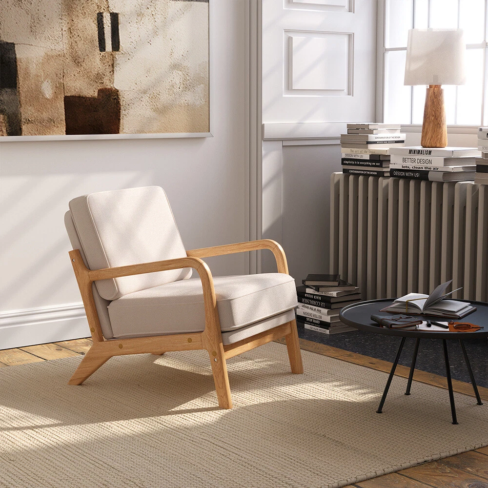 Nordic Modern Velvet Upholstered Armchair Solid Wooden Accent Chair Lounge Seat