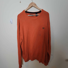Chaps Sweater Men's 2XL Orange Crew Neck 100% Cotton Tight Knit Pullover Autumn