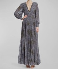 915 Badgley Mischka Women's Black Pleated Leopard Gown Dress Size 2