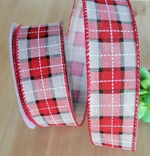 1.5 Inch 5 Yards Wired Plaid Christmas Ribbon Gift Wrap Wreaths Crafts Bows