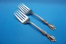 VINTAGE (2)WM ROGERS MFG.Co EXTRA PLATE LARGE SERVING FORK (ROSE FLORAL)