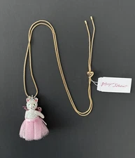 Betsey Johnson Ballerina Kitty Cat Necklace Rhinestones & Pink Tutu Gold Tone