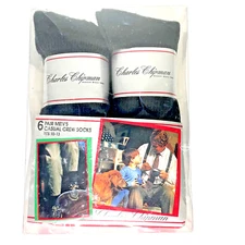 Mens Crew Socks Casual 6 Pairs Charles Chipman Fits 10-13 Late 1980s-90s USA VTG