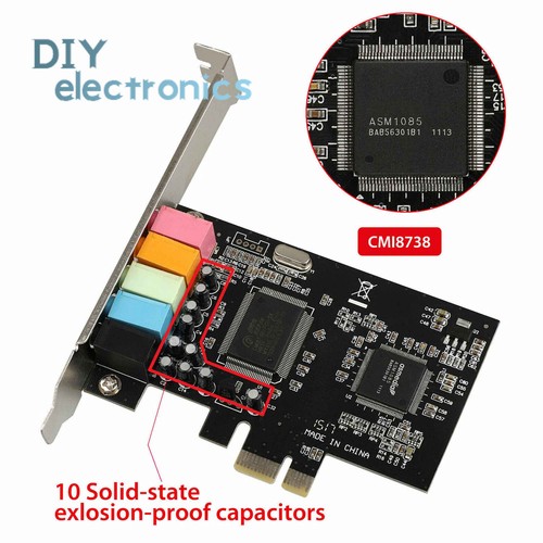 PCI-E PCI Express 6-kanałowa 5.1 CMI8738 Audio Sound Card PC windows7/8 - Zdjęcie 4 z 14