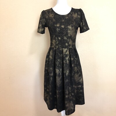 LuLaRoe M Black & Gold Formal Amelia Dress Stretchy Short Sleeve Night Out  | eBay