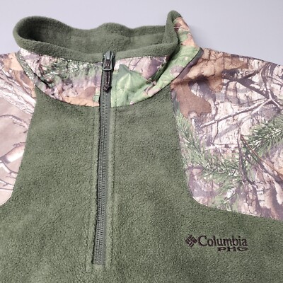 Columbia Men's PHG Fleece Overlay 1/4 Zip Pullover Green Camo Size