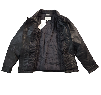 Perry Ellis Portfolio Lambskin Men's Black Full Zip Leather