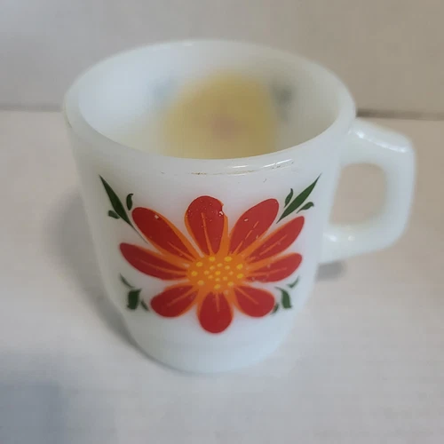 Vintage Anchor Hocking Fire King  Flower Power Stacking Mug Yellow & Red Flower