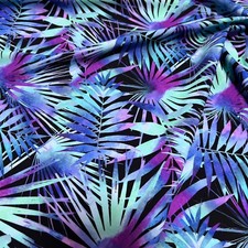 Neon Purple Blue Leaves print Stretch Fabric 60" wide Swimsuit Spandex By Yard
