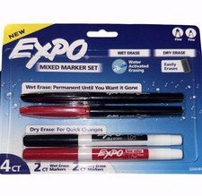 2 Packs Expo 4ct 8ct Total Fine Mixed 2 Dry 2 Wet Erase Markers Black/Red NEW