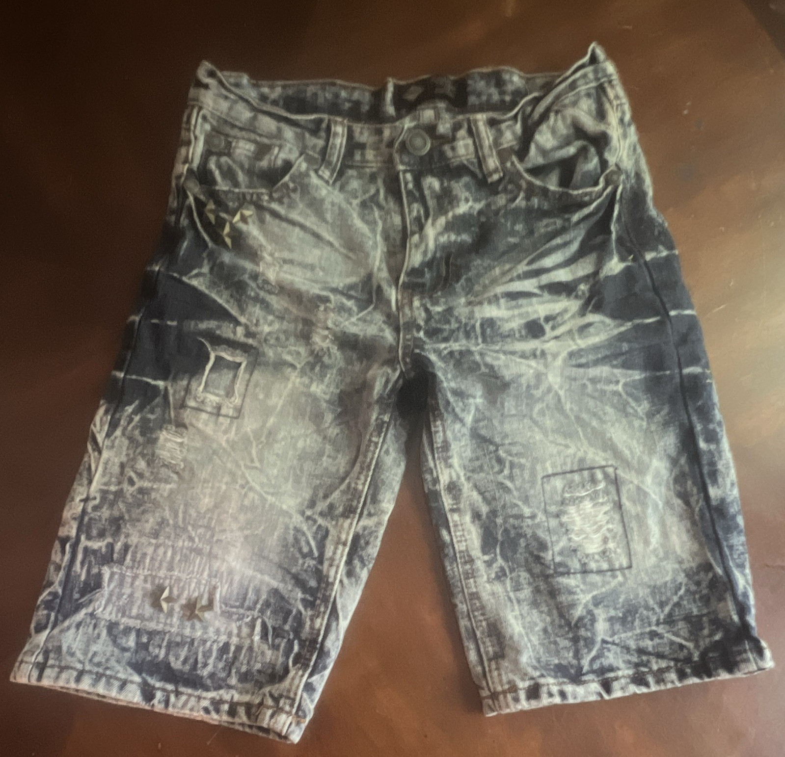 Road Narrows Boys Blue Acid Wash Denim Bermuda Shorts Size 14